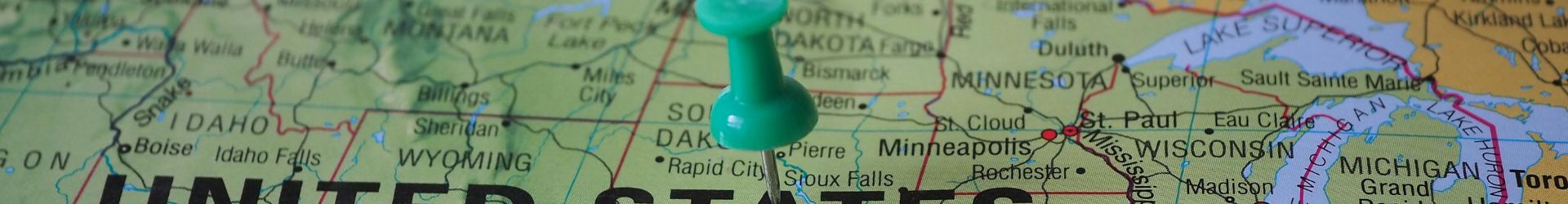 Map of the United States with a Thumbtack Pinned